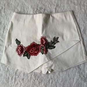 White Floral Embroidered Skort